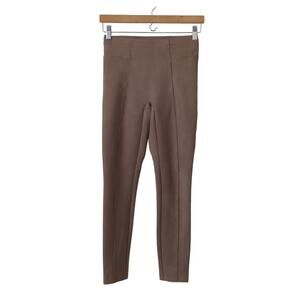 Spanx Womens Pants XS Faux Suede Piping Ankle Leggings Brown Caramel